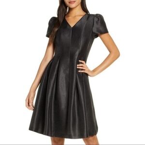 RACHEL Parcell Black Satin Twill Puff Sleeve Party Dress